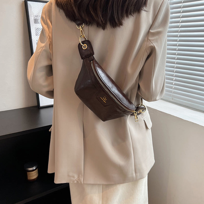Retro Leather Wide Strap Waist Bag