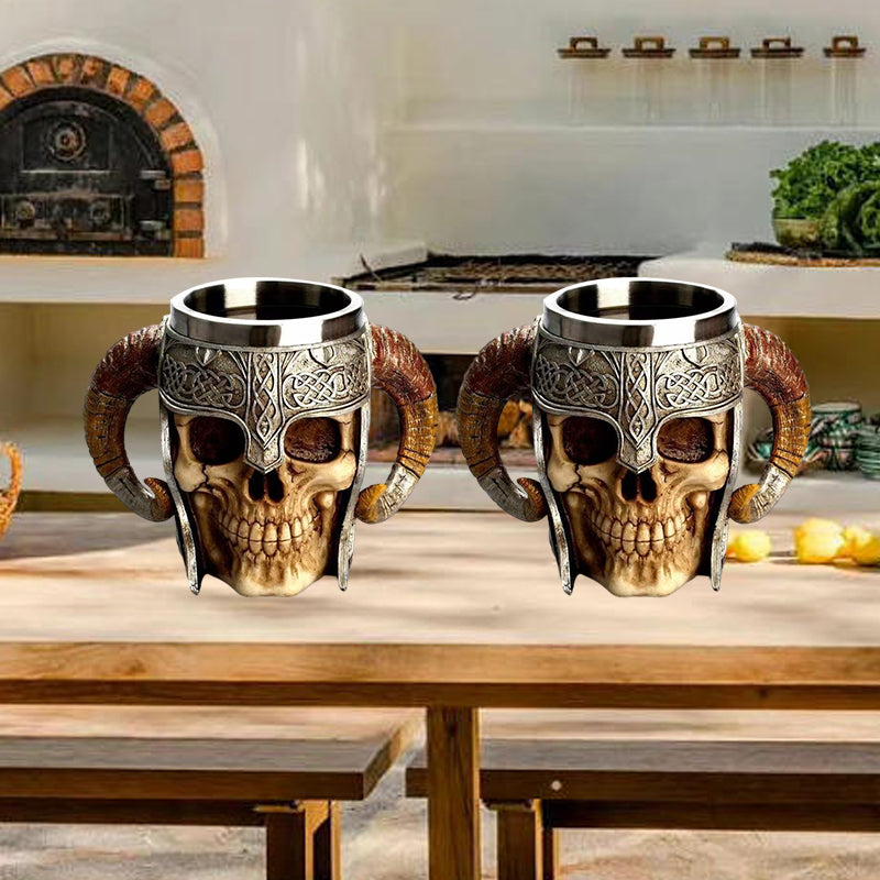 Viking Skeleton Mug with Horn Handles