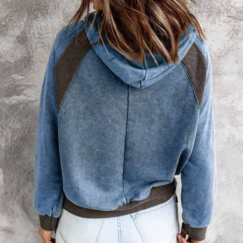 Casual Panel Hooded Long Sleeve Sweatshirt
