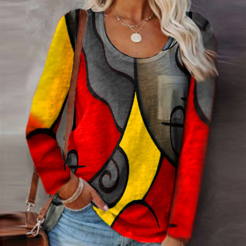 Casual Color Block Long Sleeve T-Shirt