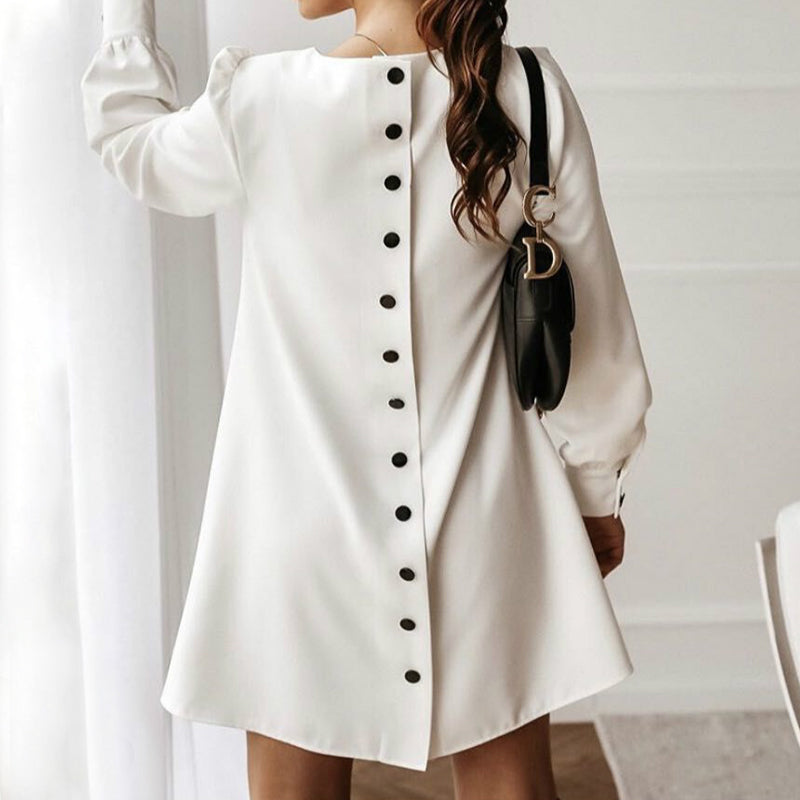 Round Neck Metal Button Dress