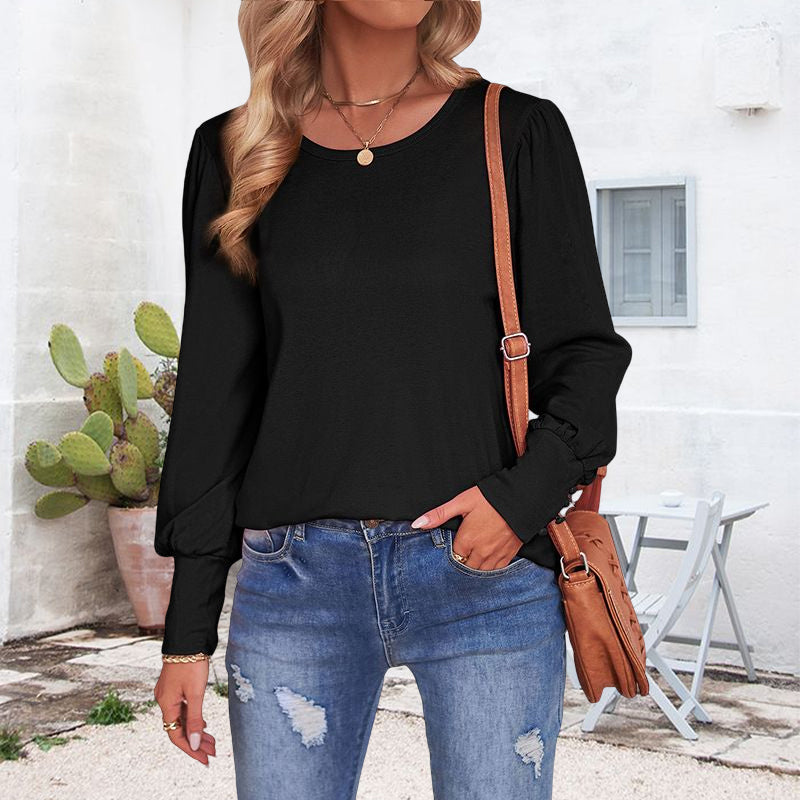 Puff Sleeve Crew Neck Loose Casual T-Shirt