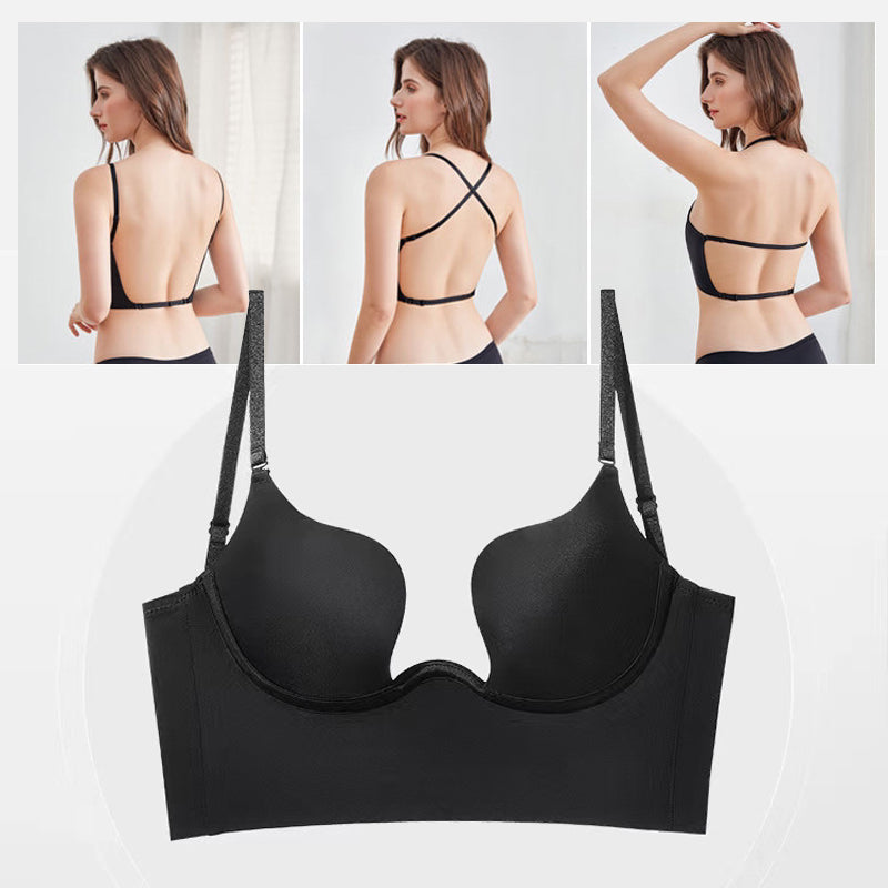 Deep U Plunge Push Up Backless Bra