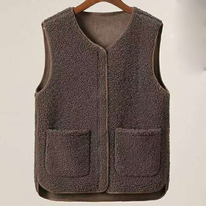 Ladies Faux Sherpa Sleeveless V-Neck Vest