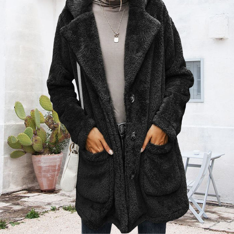 Thickened Plush Coat With Lapels