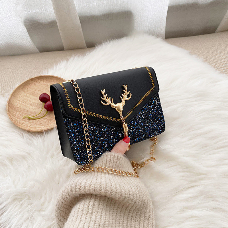 Shoulder Bag with Sequins and Antlers