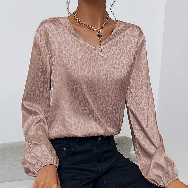 V-Neck Pullover Leopard Print Shirt