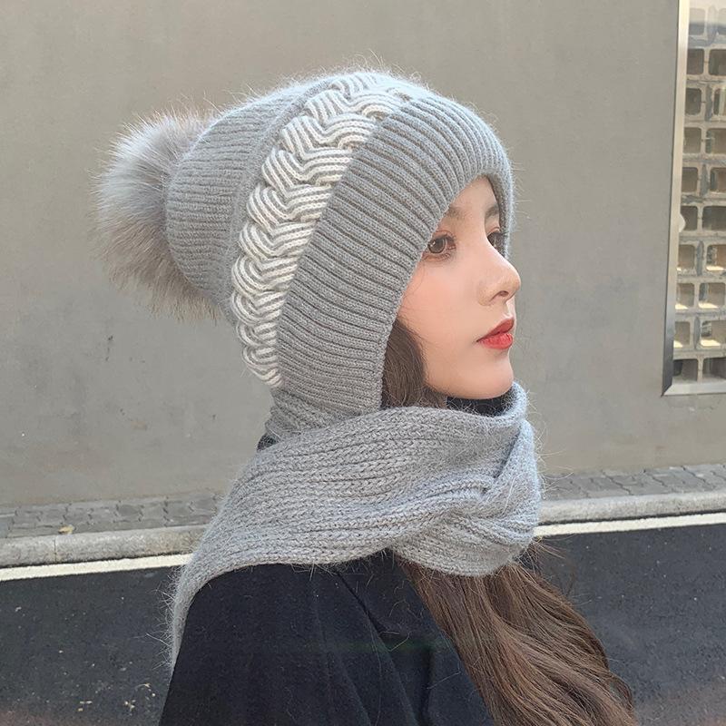 All-match cute knitted chunky hat scarf
