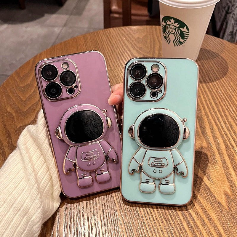 6D Plating Astronaut Stand Phone Case With Pendant