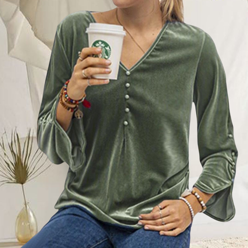 Gold Velvet V-Neck Top