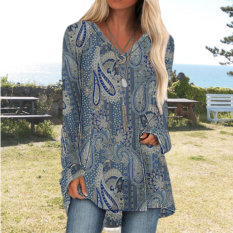 Long Sleeve Top with Paisley Print