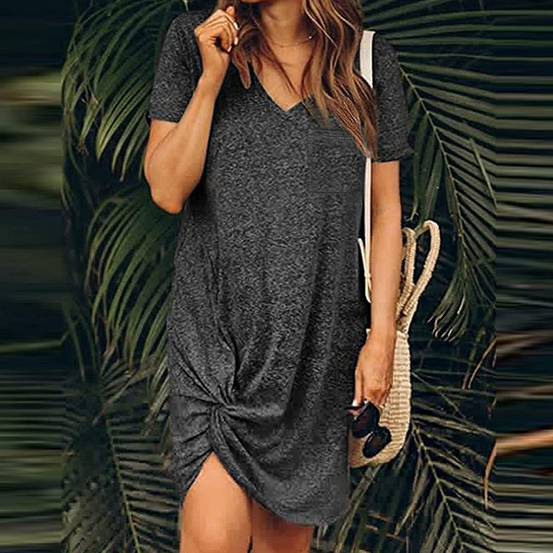 Side Knot Short Sleeve Dress