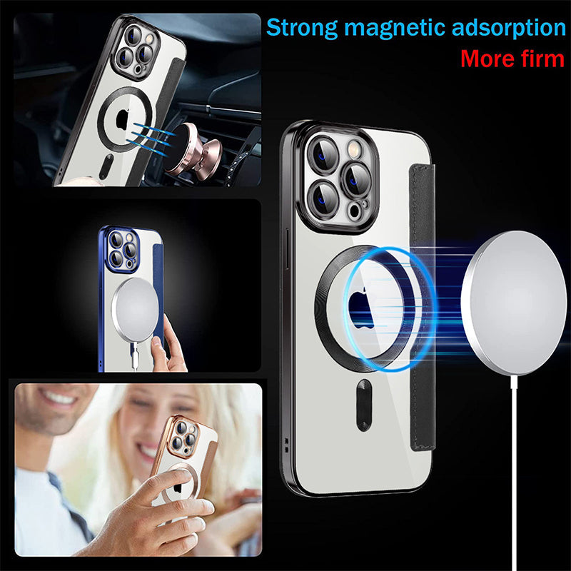 Transparent Electroplated Magnetic Leather Flip Case for iPhone