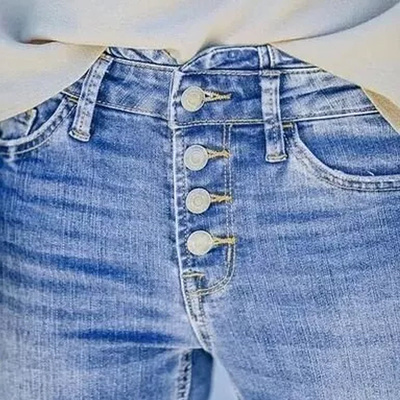 Multi-button Flared Jeans