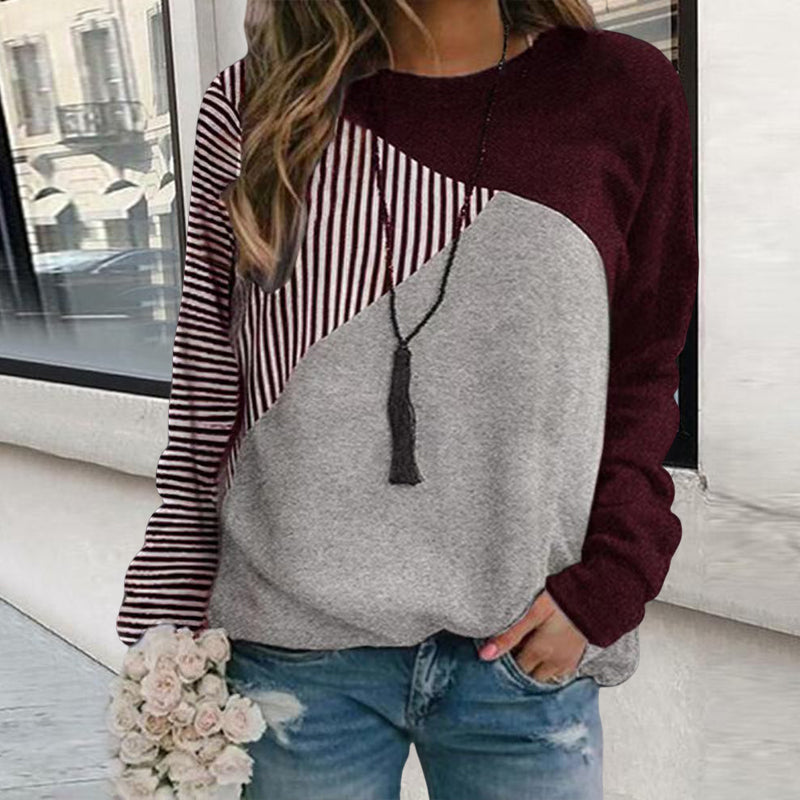 Striped Colorblock Crew Neck Sweatshirt