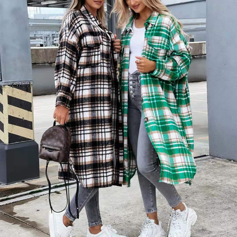 Women Plaid Lounge Shirt Coat