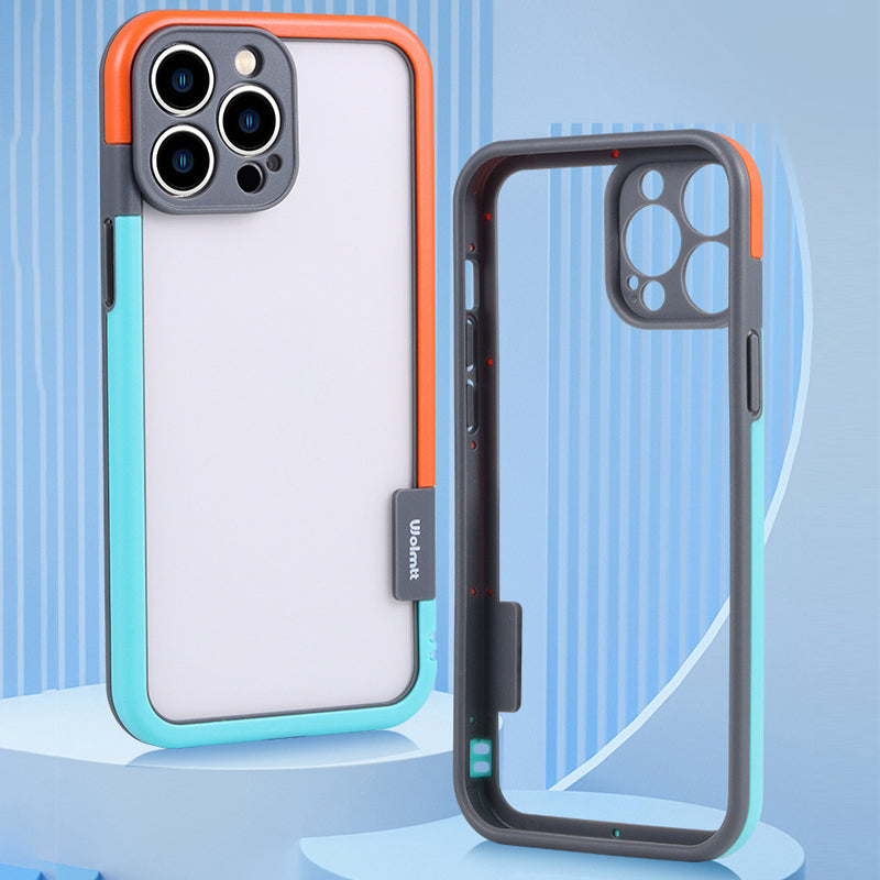 Phone case with colour-blocking frame