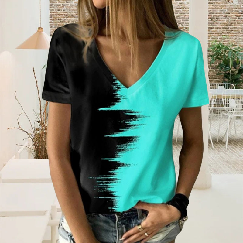 Digital Print V-Neck T-Shirt