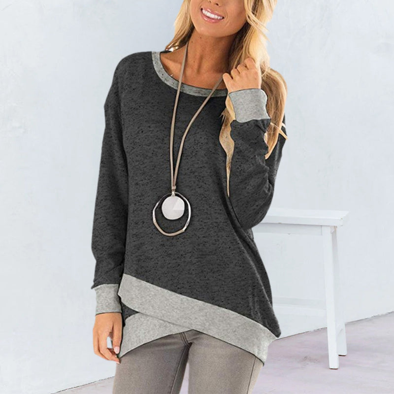 Round Neck Irregular Large Size Long Sleeve Top