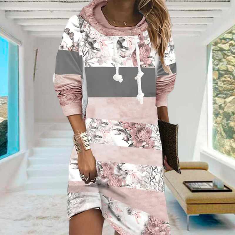 Long Sleeve Floral Print Dress with Hood