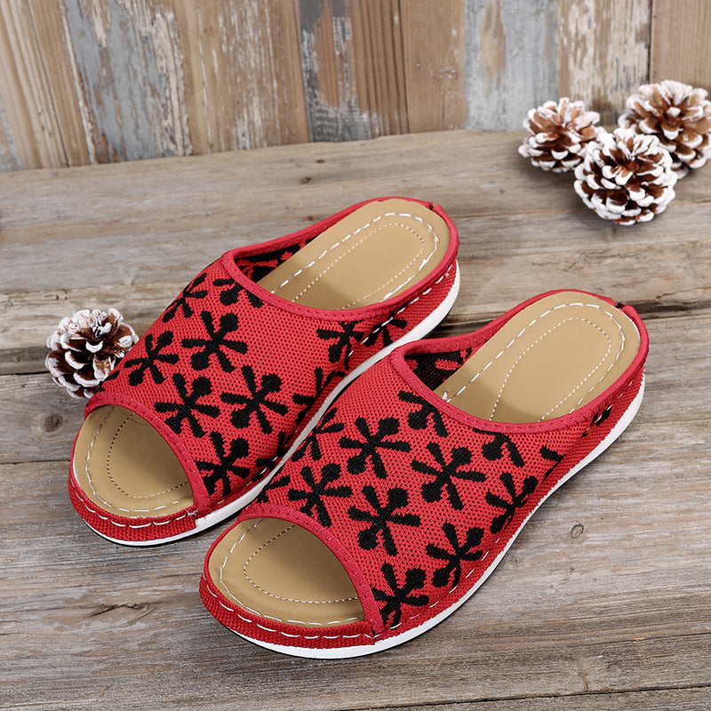 Retro Hollow Flower Wedge Sandals