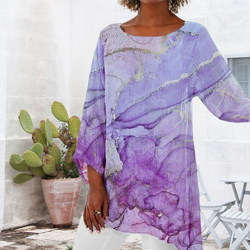 WOMEN'S MARBLE PRINT VINTAGE CASUAL TOP