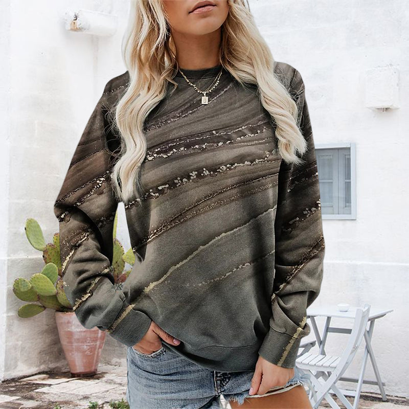 Geometric Loose Print Long Sleeve Crew Neck Sweatshirt