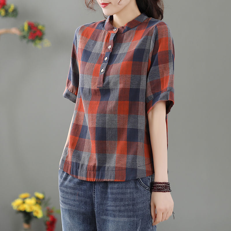 Vintage Plaid Lantern Sleeve Top