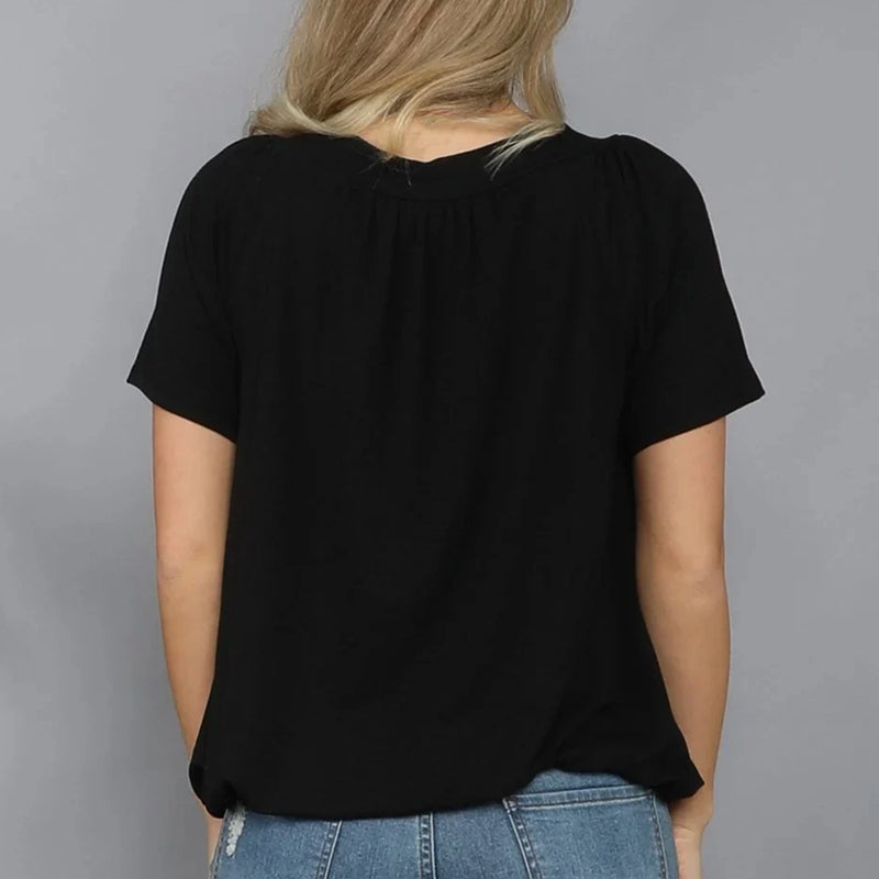 Solid Color Pleat Design T-shirt Top