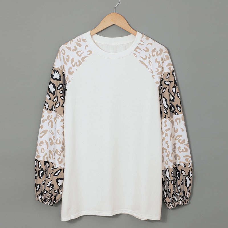 Leopard Print Colorblock Crewneck T-Shirt