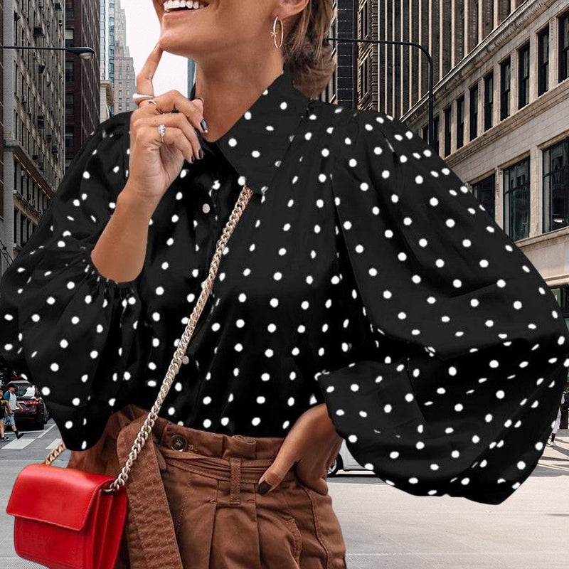 Lapel Polka-dot Chiffon Shirt