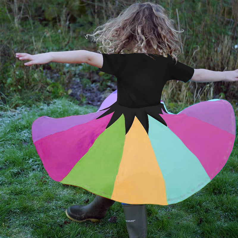Round Neck Spelling Color Rainbow Princess Dress