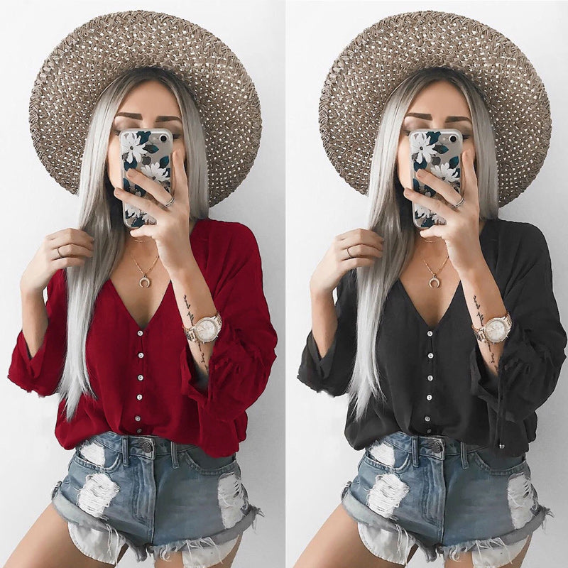 Cotton Button Long Sleeve T-Shirt