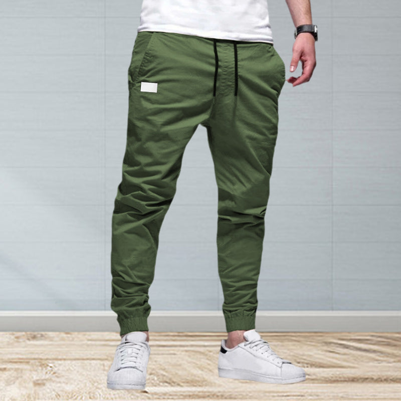 Solid Color Drawstring Casual Pants