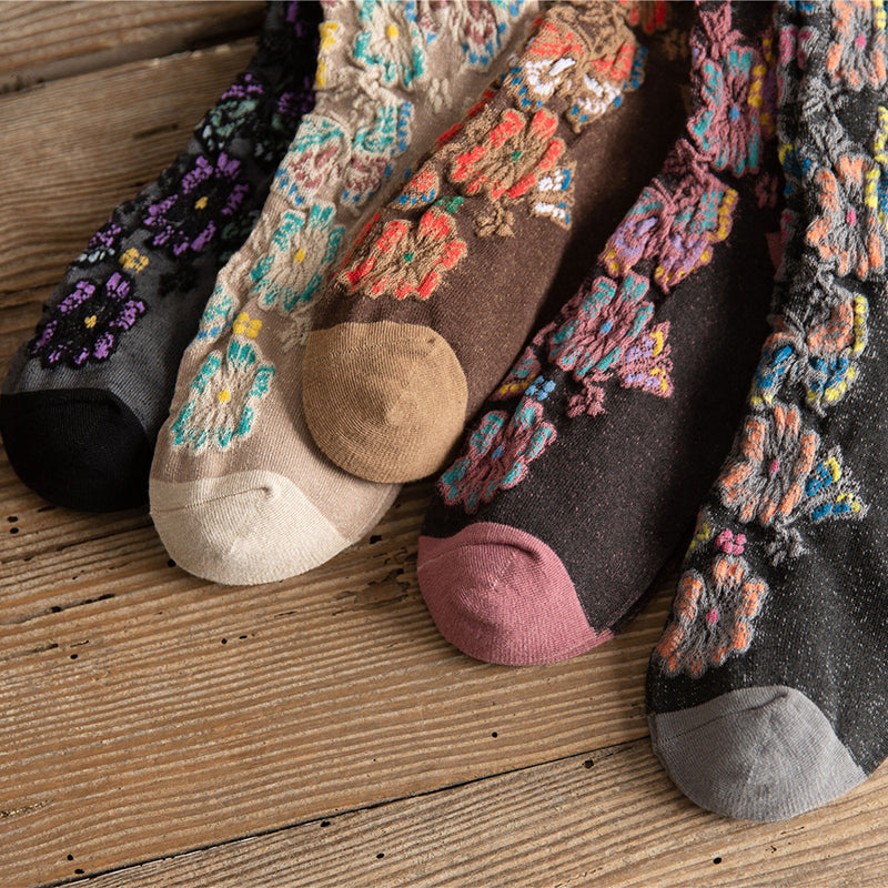 Embossed Floral Mid-calf Socks