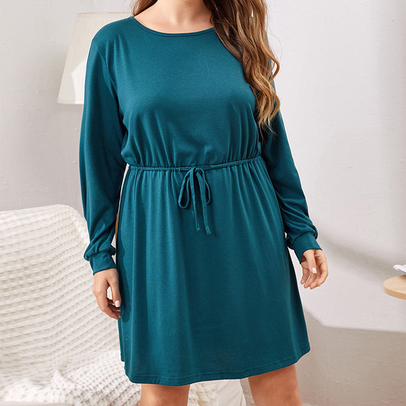 Crew Neck Drawstring Dress