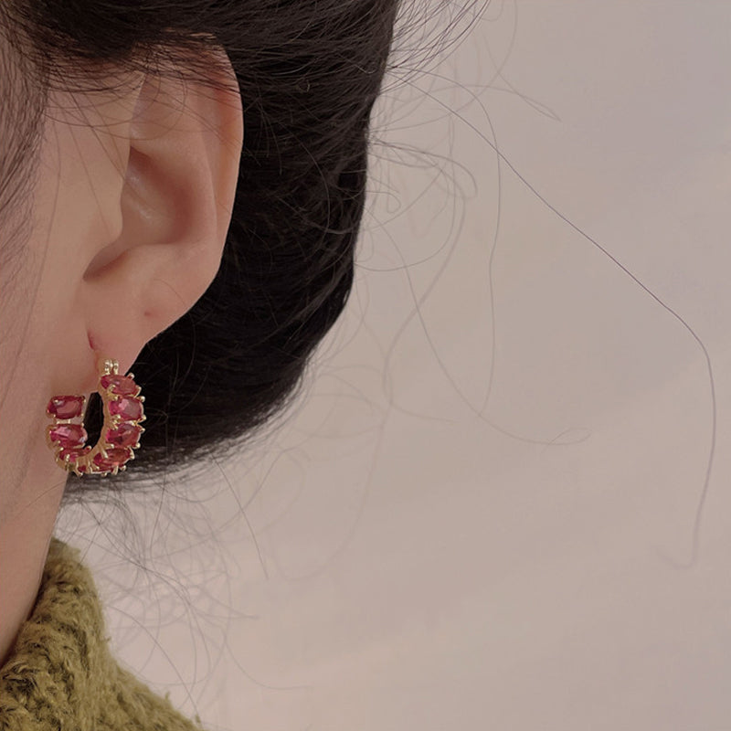 Exquisite Red Zircon Hoop Earrings