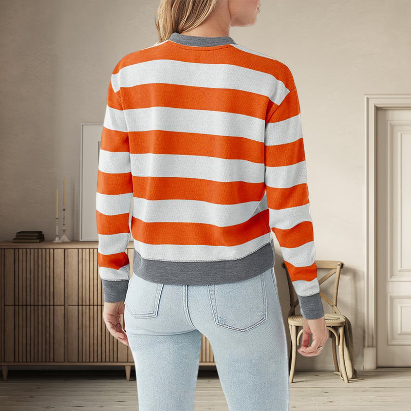Round Neck Striped Fashion Slim Fit Long Sleeve Sweatshirt