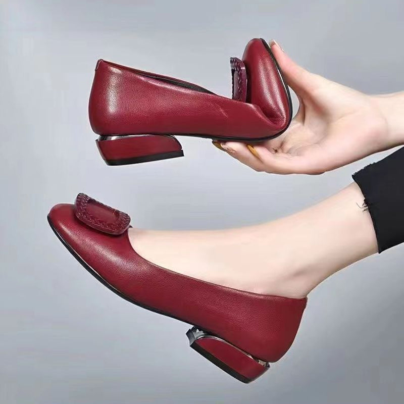 Medium Heel Leather Shoes