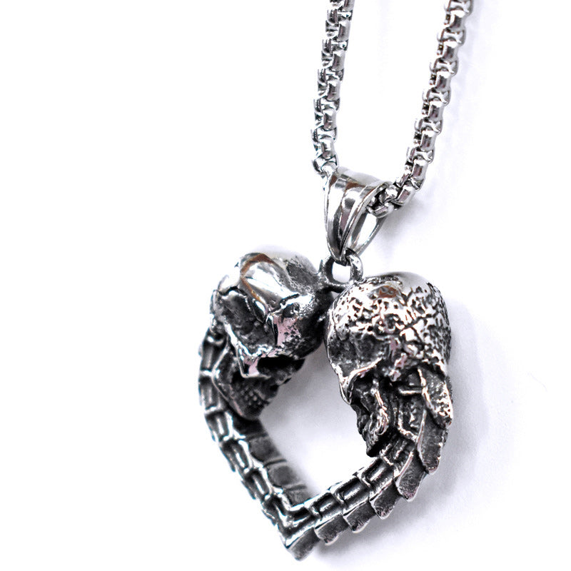 Double Skull Heart Necklace