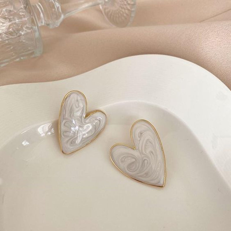 White Colored Big Heart Earrings