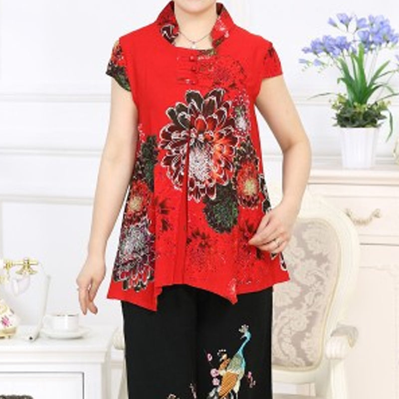 Elderly Cotton and Linen Two Piece Set