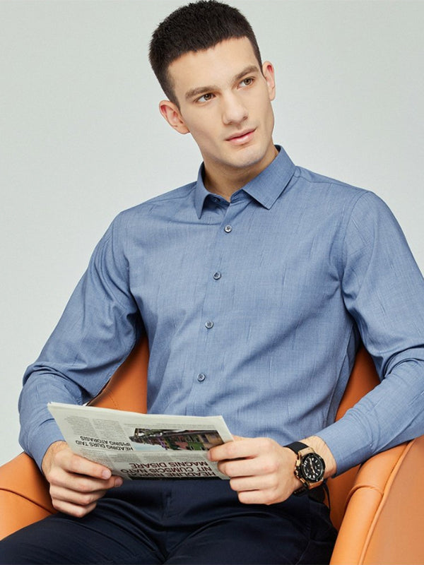 Men's Striped Jacquard Casual Long Sleeve Shirt