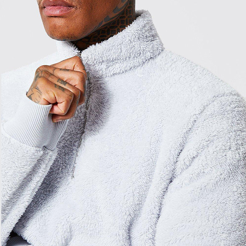 Mens Fuzzy Sherpa Pullover Long Sleeve Sweatshirts