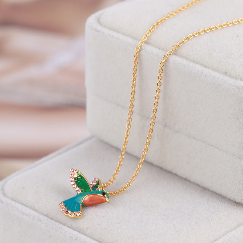 Colorful Diamond Hummingbird Necklace