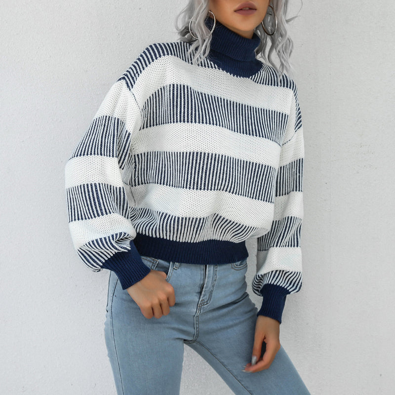 Lantern Sleeve Striped Sweater
