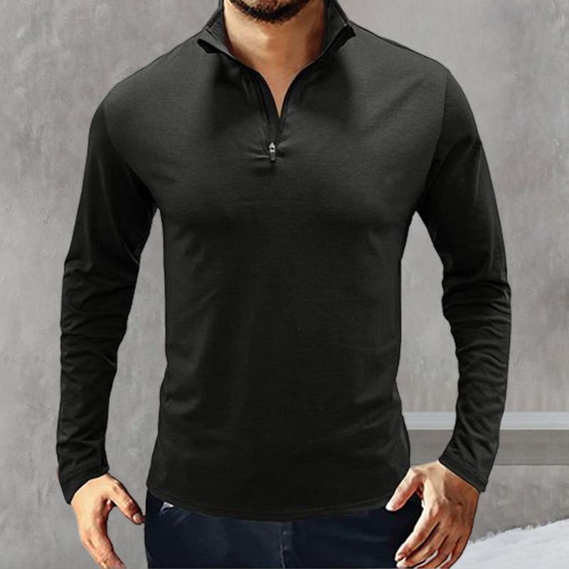 High-neck Long-sleeved Zippered T-shirt