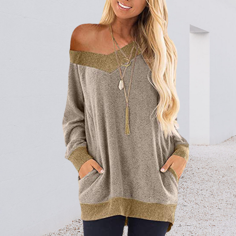 V Neck Contrast Pocket Sweatshirt