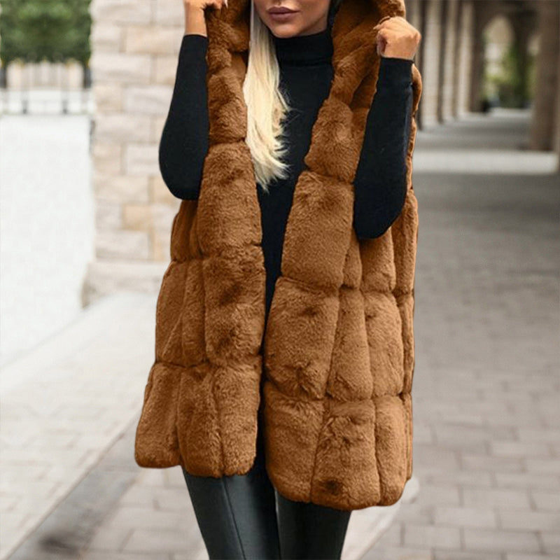 Hooded Jacket Faux Fur Vest Cardigan