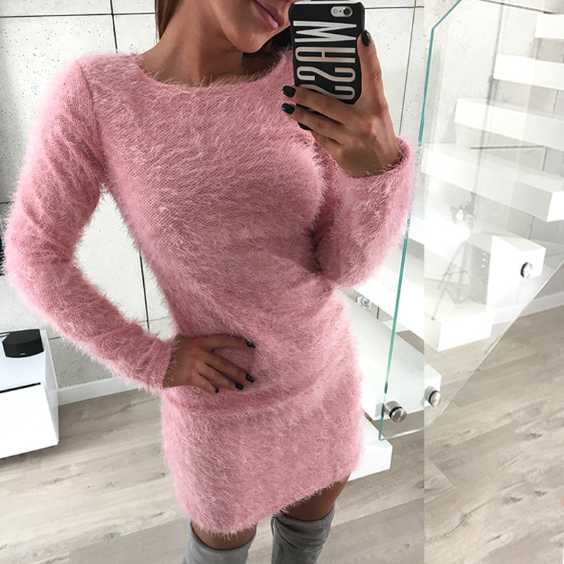 Round Neck Plush Dress